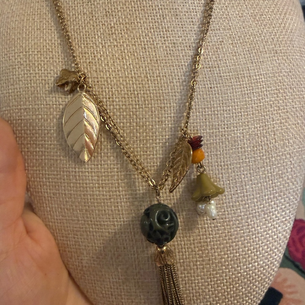 Cookie Lee Gold Leaf Necklace with‎ Colorful Charms